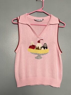 Rachel Antonoff Banana Split Ice Cream Sleeveless Polo Knit Sweater Vest Size S
